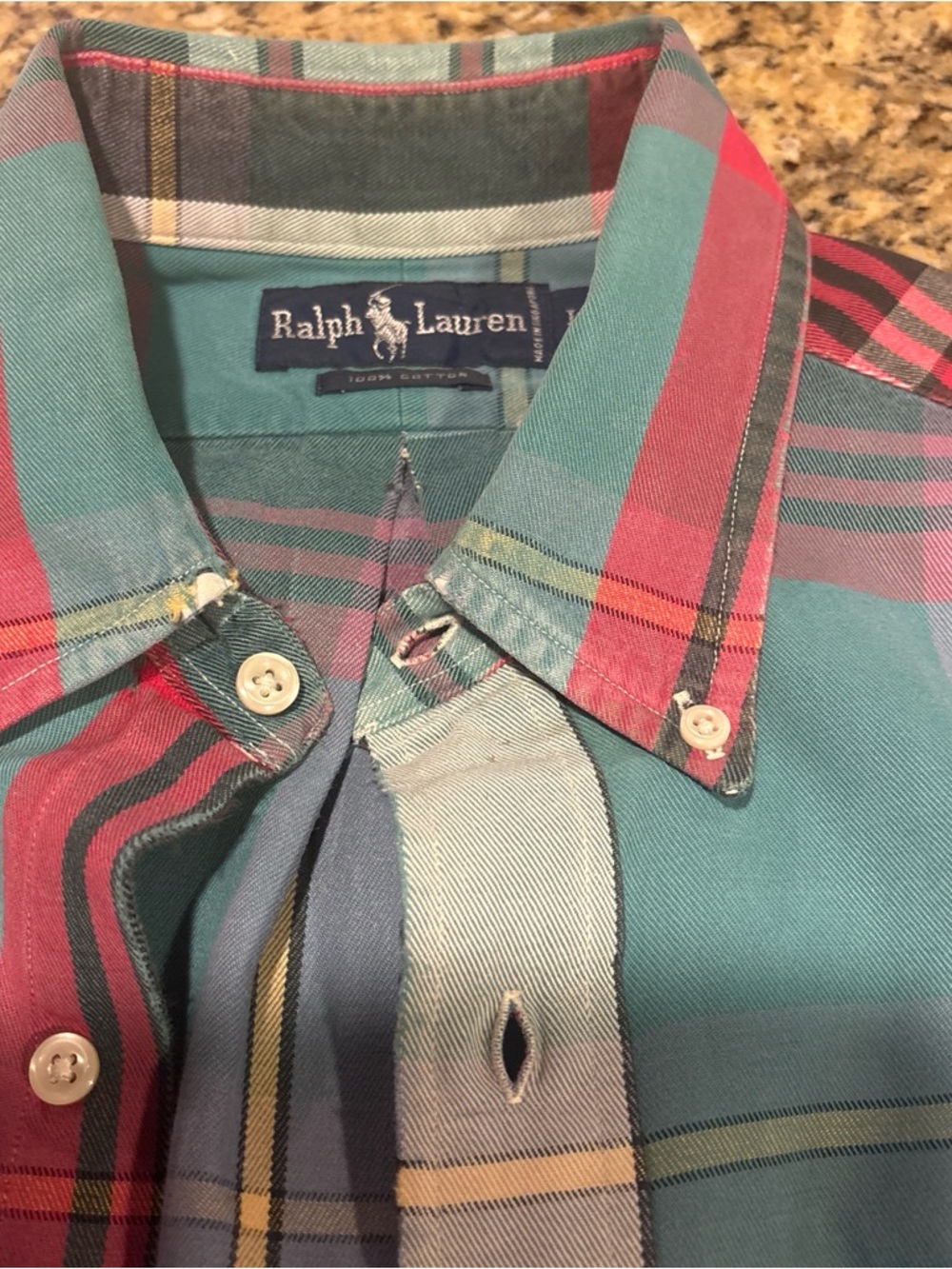 Ralph Lauren Teal and Pink Plaid Button-Down Shirt